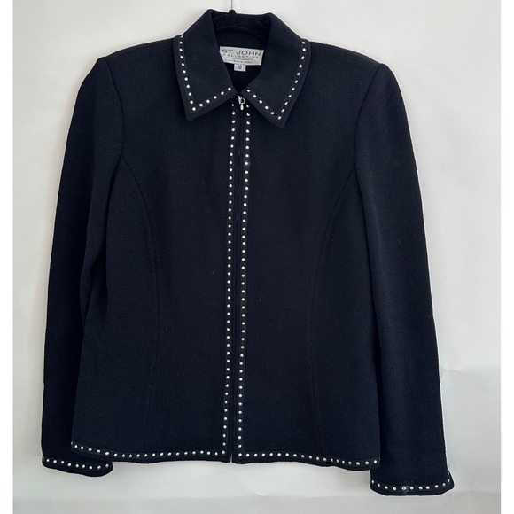 St. John Jackets & Blazers - St John Collection Marie Gray Santana Knit Zip Jacket Black Studded Size 10